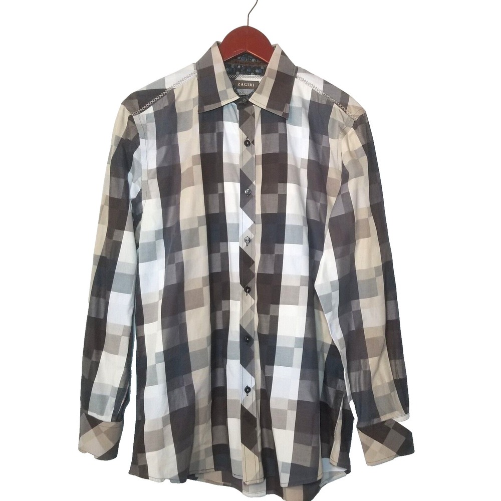 Zagiri Geometric Print Button Up Contrast Fabric Cuff/Collar Embroidery‎ Medium